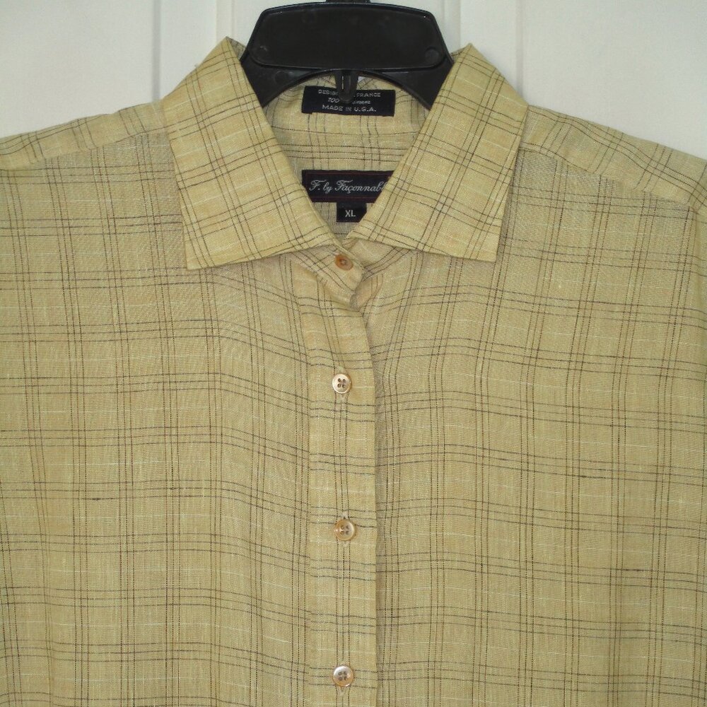 Faconnable Womens L/S Yellow Linen Casual Resort Wear Shirt - Size 17/33 or XL